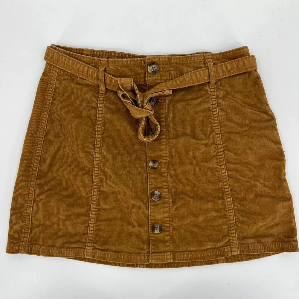 American Eagle Women Tan Corduroy High Rise A-Line Button Front Skirt Size 4